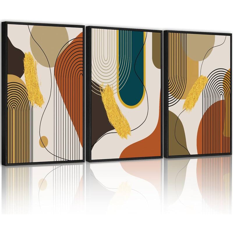 Abstract Framed Wall Art Modern Minimalist Luxury Gold Line Artwork - 11 x 14