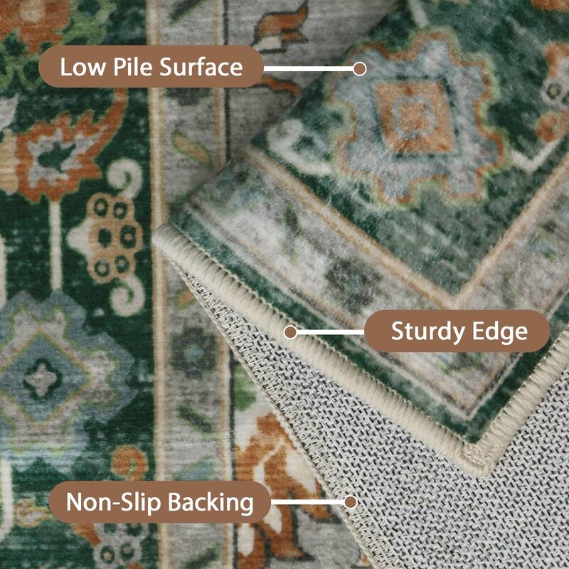 Mcow Neutral Floral Low Pile Machine Washable Non-Slip Area Rug - 8'X10'