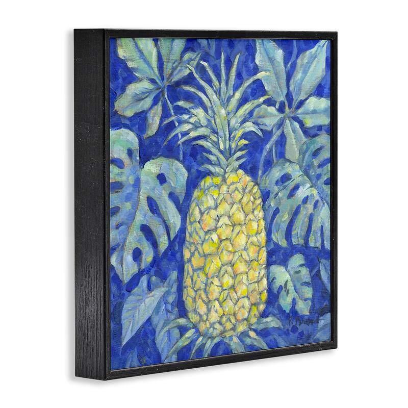 Stupell Tropical Pineapple on Blue Framed Giclee Art Design By Paul Brent