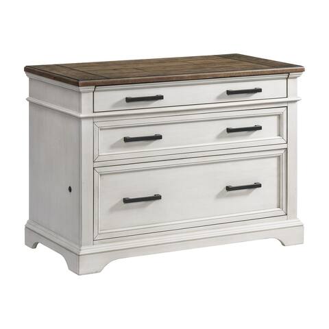Drake Home Office 42" Wide Lateral File Cabinet, Rustic White & French Oak