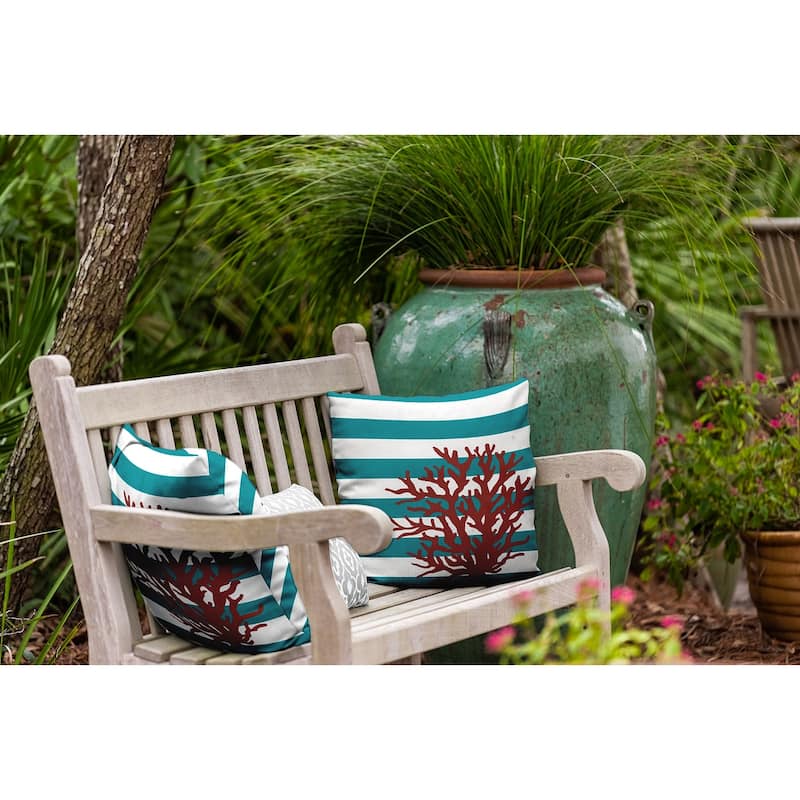 Coral and Stripes Indoor/Outdoor Throw Pillow