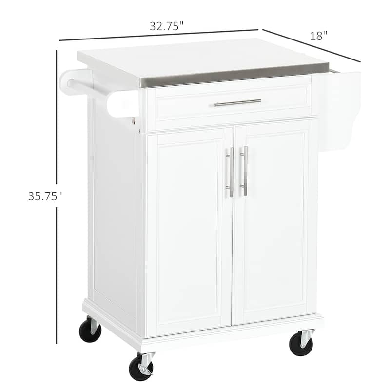 "Rolling Kitchen Cart with Stainless Steel Top, 2-Tier Shelf, Drawer & Spice Rack for Easy Storage"
