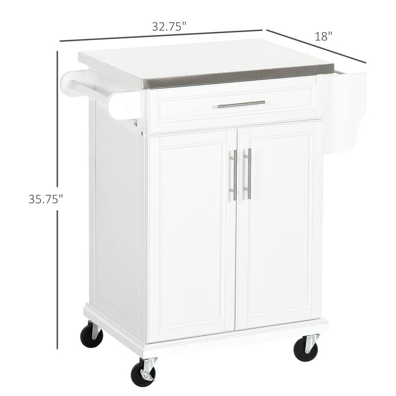 33" Rolling Kitchen Cart with Stainless Steel Countertop and Drawer