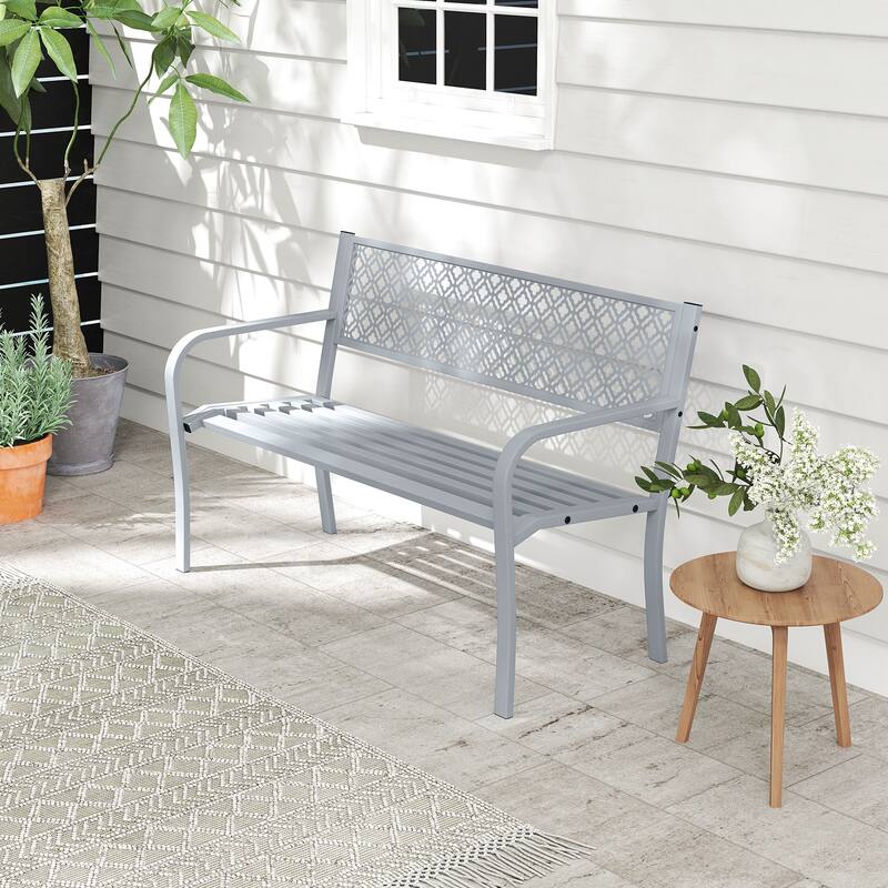 Metal Garden Bench with Lattice Backrest and 790 lbs. Weight Capacity - 50" L x 23" W x 32" H