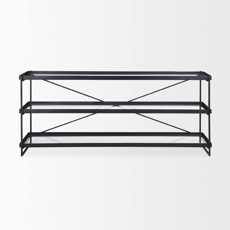 Trey Gold Iron Frame w/ 3 Glass Shelves Console Table - 72"L x 16"W x 30"H