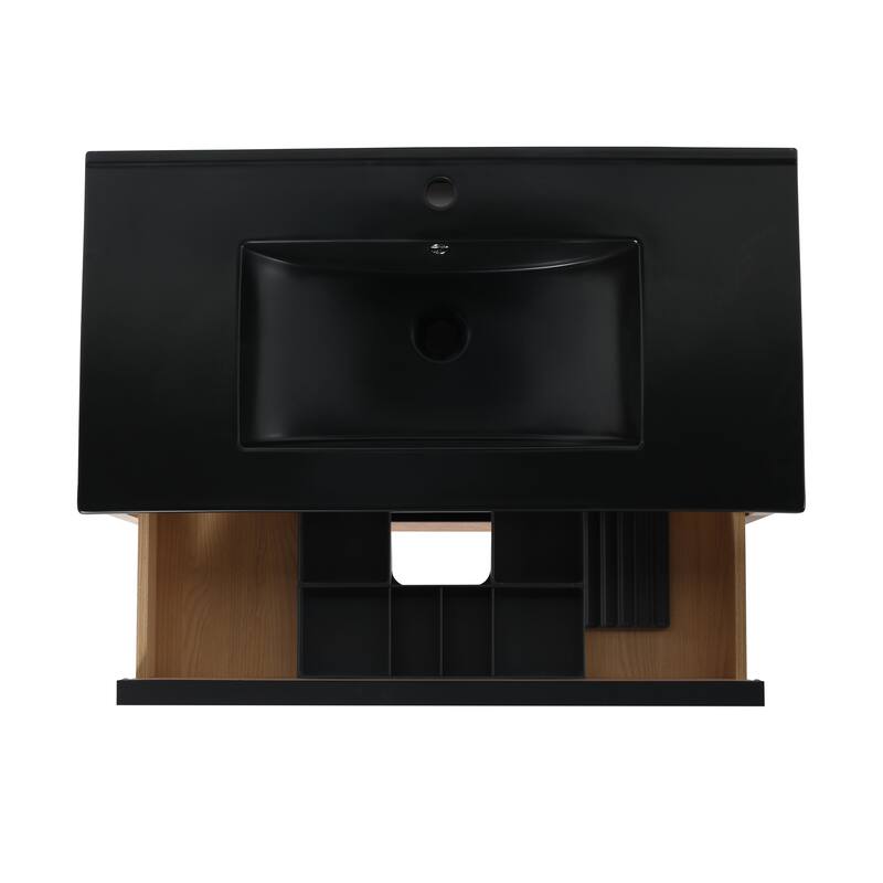 Wall-Mounted Plywood Bathroom Vanity Set in Plain Light Oak with Integrated Sink