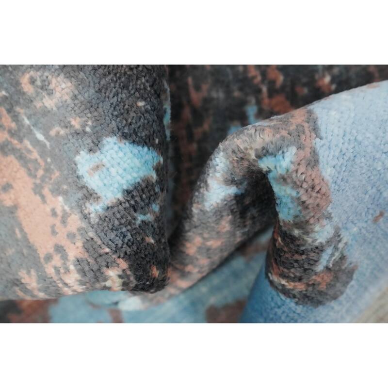 Hand Knotted Oriental Viscose Silk Carpet Modern Abstract Multi-Colored Abstract Area Rug - 4' 0'' X 2' 0''