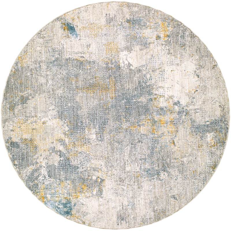 Livabliss Casual Dresden Abstract Area Rug - 6'7" x 6'7" Round - Medium Gray