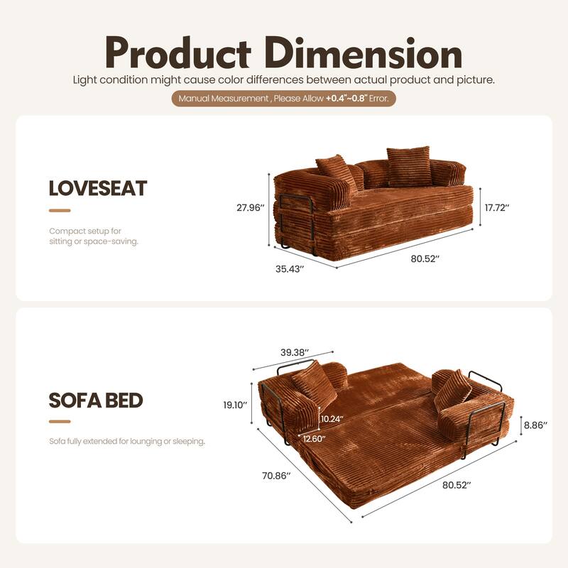 OVIOS Supreme Soft Fluffy Loveseat Sleeper Sofa