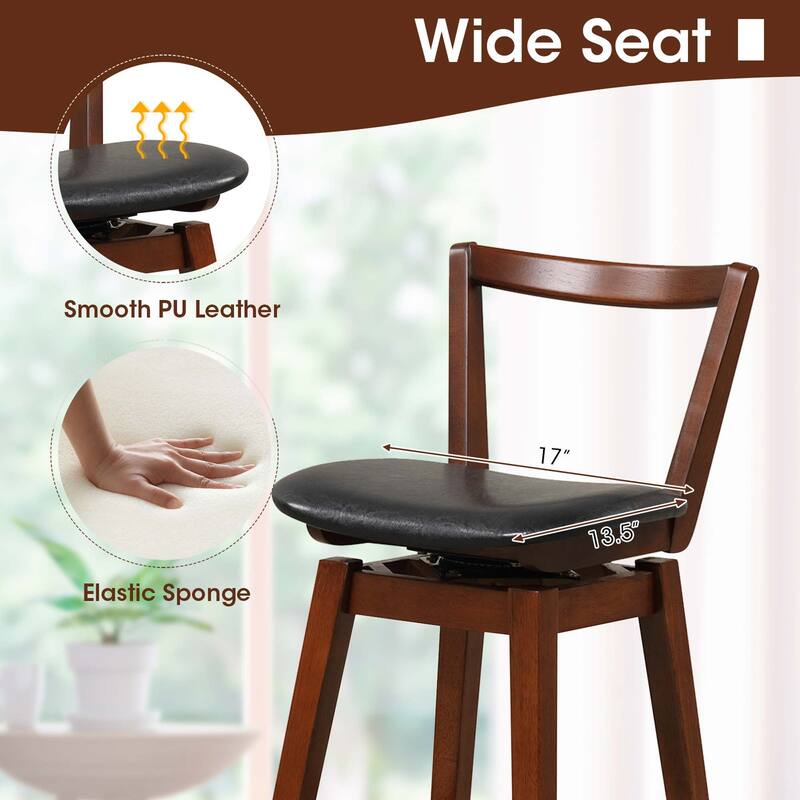 Costway Swivel Counter Height Bar Stool 26'' Upholstered PU Leather