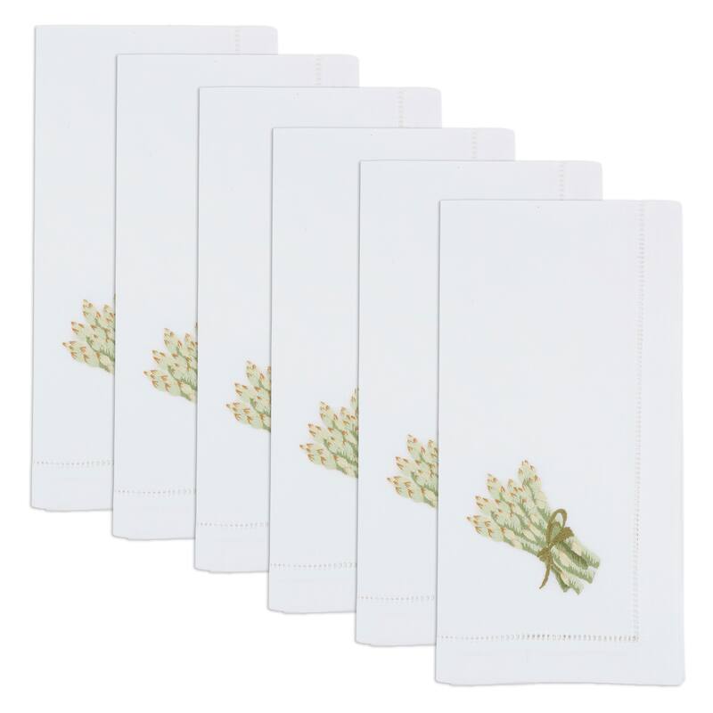 Asparagus Embroidered Cotton Decorative Napkins (Set of 6) - Botanical Bundle Detail for Dining and Entertaining, 20"x20"
