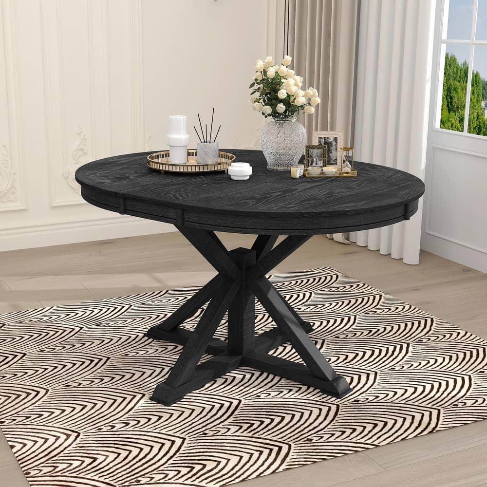 Retro Functional Extendable Dining Table with a 12" Leaf for Dining Room