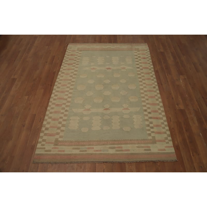 Hand Woven Oriental 100% Wool Carpet Southwestern Tribal Green Kilim Area Rug - 5' 9'' X 4' 1''