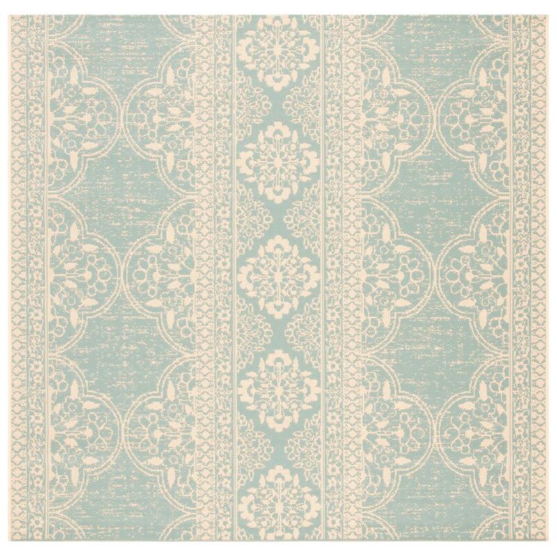 SAFAVIEH Beach House Belina Indoor/ Outdoor Waterproof Patio Backyard Rug - 8' Square - Cream/Aqua