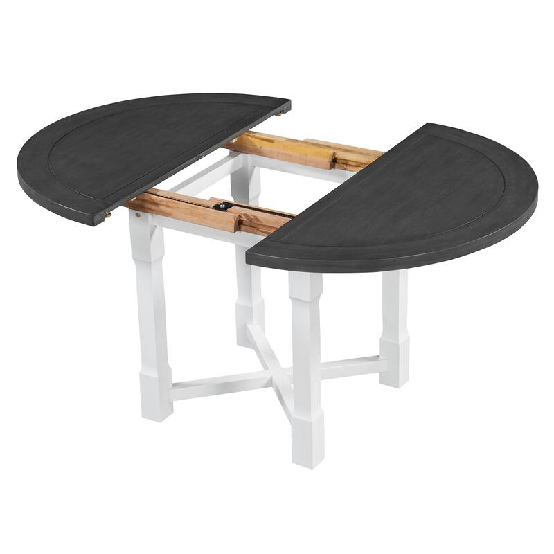 5-Piece Extendable Dining Table Set for 4, Round Dining Table for 4 with Upholstered Chairs, Farmhouse Kitchen Table Set