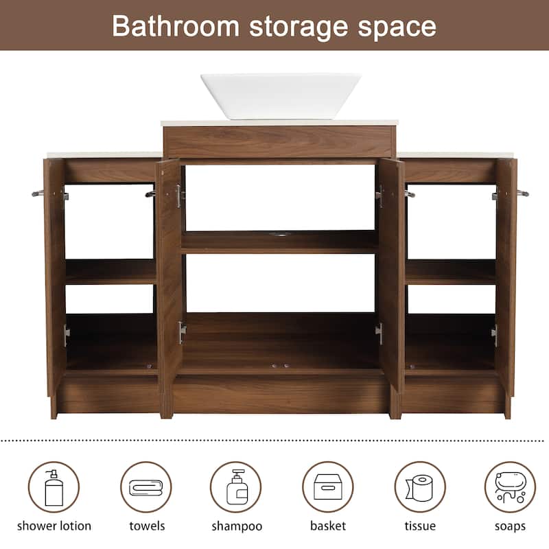 Malwee 24"/36"/48"/60" FreeStanding Bathroom Vanity, Floor Stand Bathroom Vanity with Ceramic Sink,Soft Close Door and Shelf
