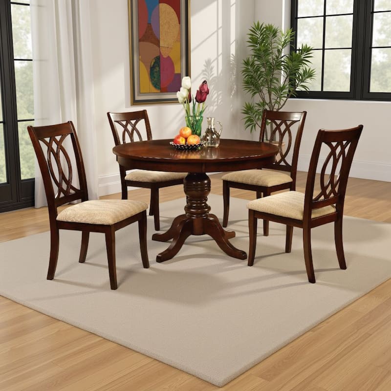 Round Wooden Dining Table with Pedestal Base, Brown