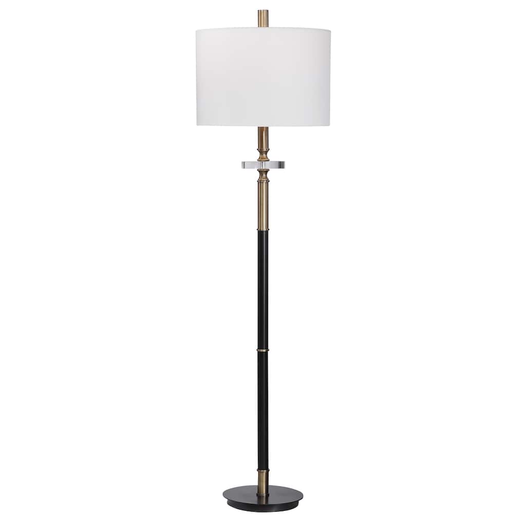 Tall Antique Brass Floor Lamp with White Drum Shade - 67" - Black