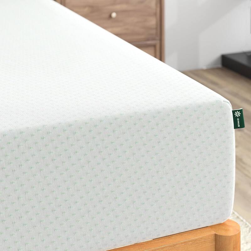8 Inch Green Tea Memory Foam Mattress,Fiberglass Free,Sturdy Base Foam