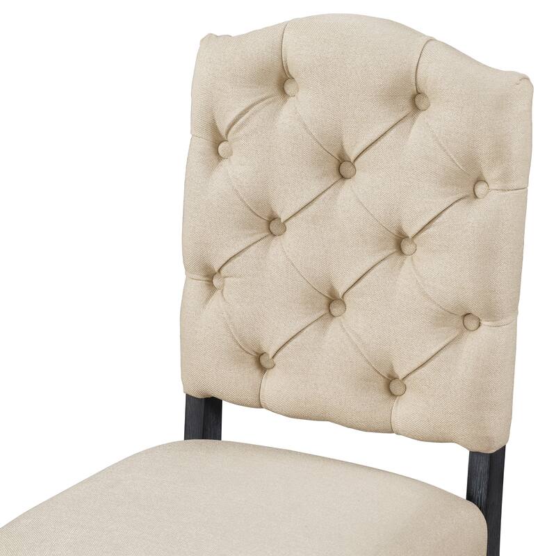Vintage Set of 4 Dining Chair Set with Button Decorated Upholstered Seats and Wooden Legs for Dining Room and Living Room