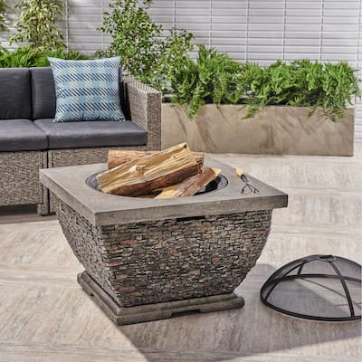 32.25 in. W x 32.25 in. D x 27 in. H Square Wood Burning Outdoor Fire Pit in Grey