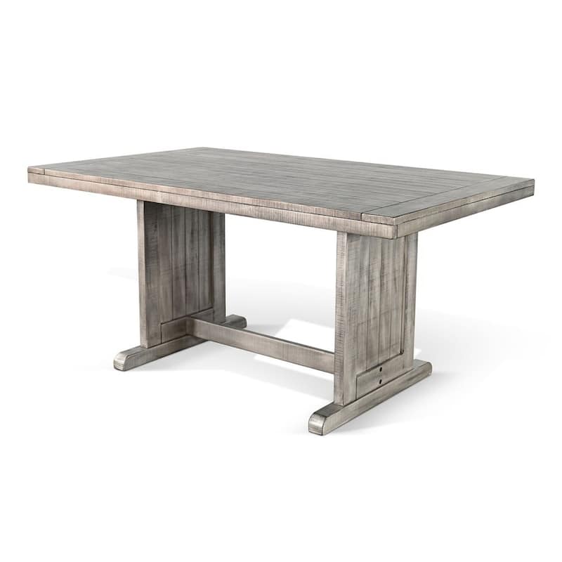 Zeka Dining Table, 60 Inch Top, Double Pedestal, Gray Solid Wood - Weathered Gray