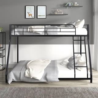 Twin over Full Heavy-duty Sturdy Metal Bunk Bed with Ladders, Black