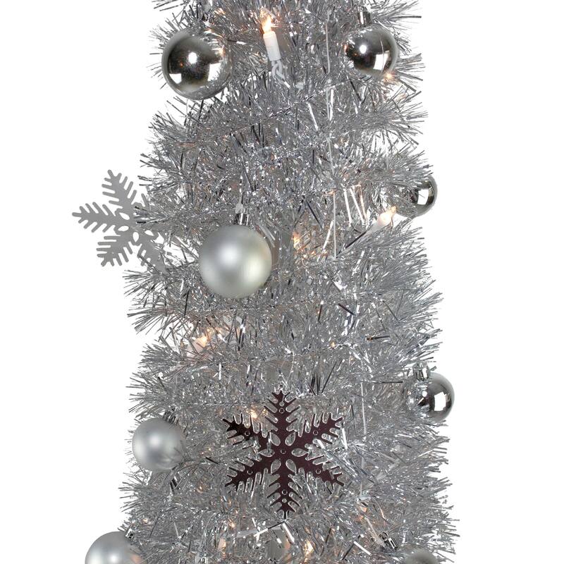6' PreLit Silver PreDecorated PopUp Artificial Christmas Tree Bed