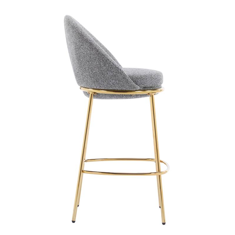 Boucle Fabric Bar Stools Set of 2, Ergonomic Upholstered Kitchen Island Stools, Accent Chair with Footrest & Backrest