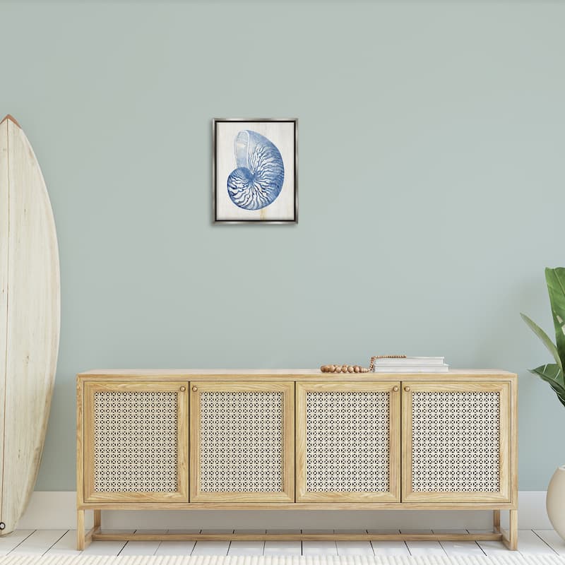 Stupell Blue Nautilus Shell Framed Floater Canvas Wall Art Design By Susan Arnot