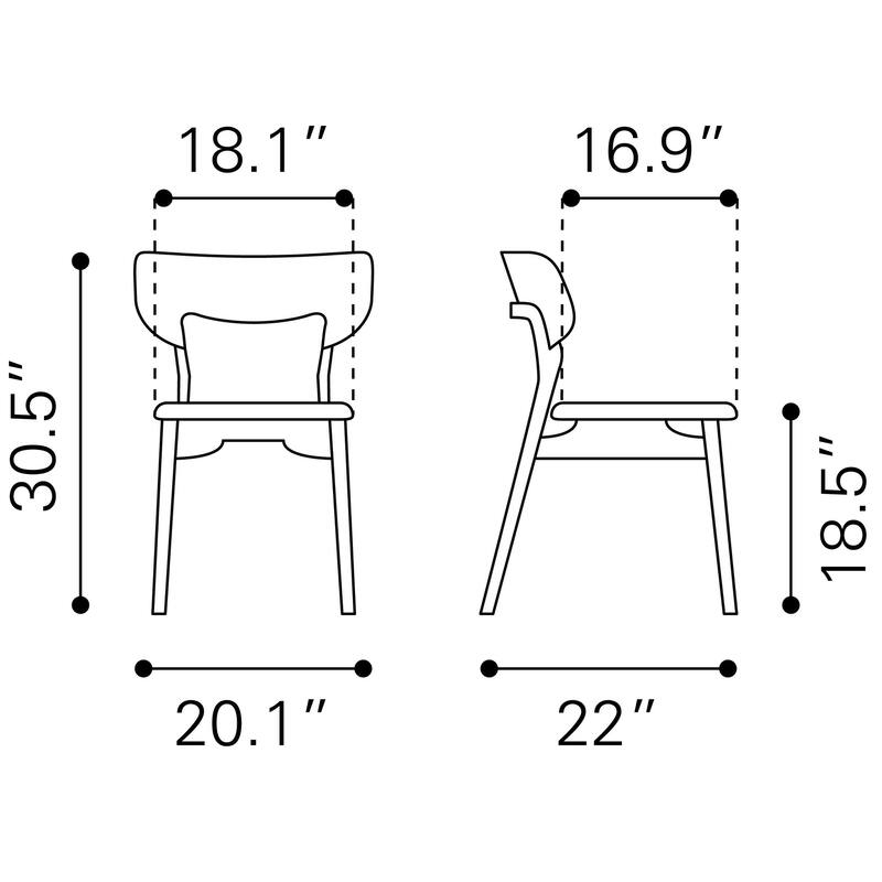 Russell Dining Chair (Set of 2) Walnut & Light Gray - Product (in) : 20.1" W x 22" D x 30.7" H