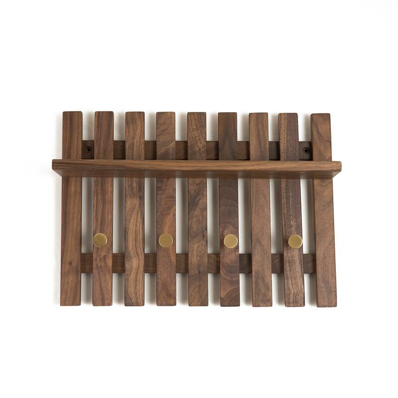 Dark Solid Wood Wall Organizer With Tray Storage - 15.35" L