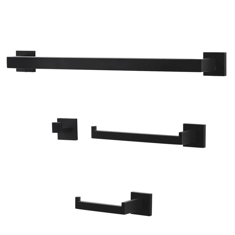 WOWOW Stainless Steel 4-Piece Bathroom Hardware Set (Includes Installation Accessories) - Matte Black