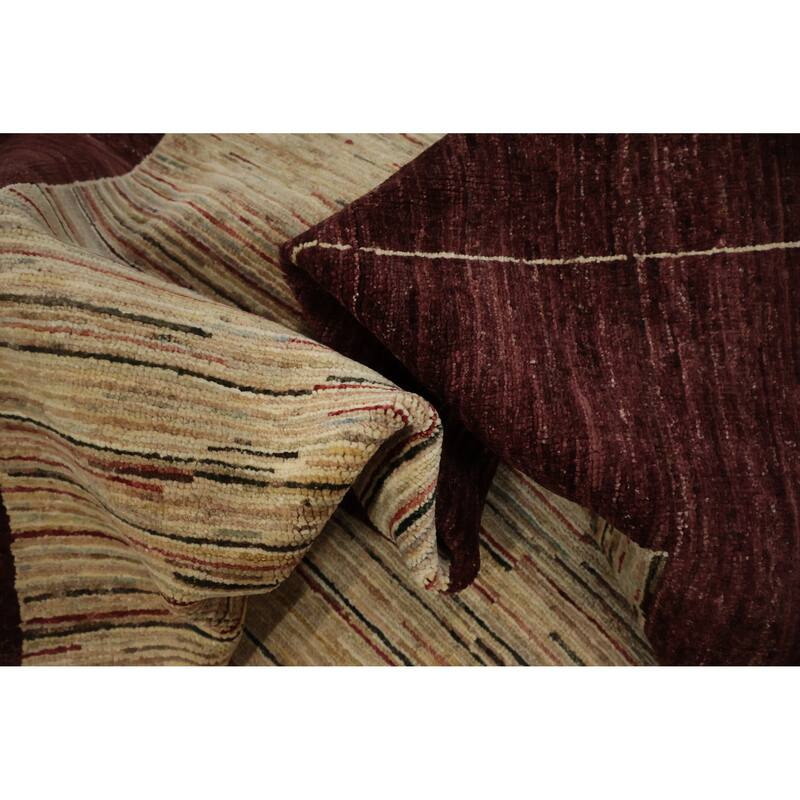 Hand Knotted Oriental 100% Wool Carpet Modern Geometric Red Gabbeh Area Rug - 10' 2'' X 8' 2''