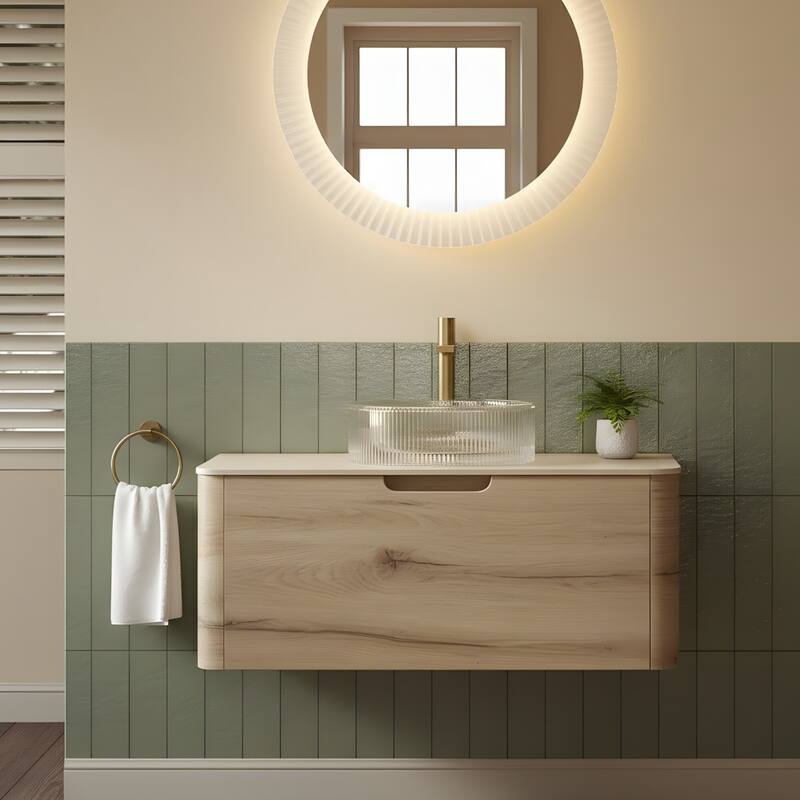 Wall-mounted Bathroom Vanity with Round Vessel Basin