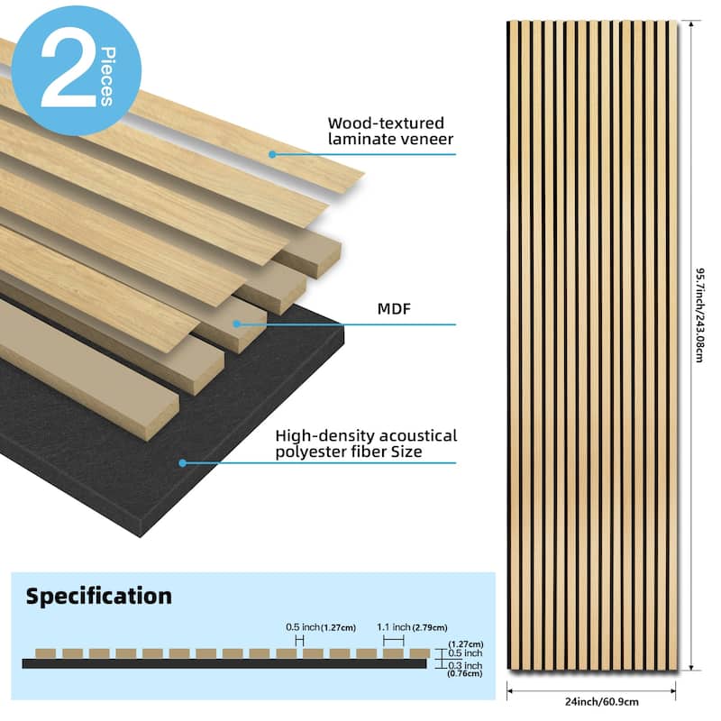 Art3d 2-Pack MDF Acoustic Grille Panels – 24"x95.7" Sound-Absorbing Wall Panels - N/A