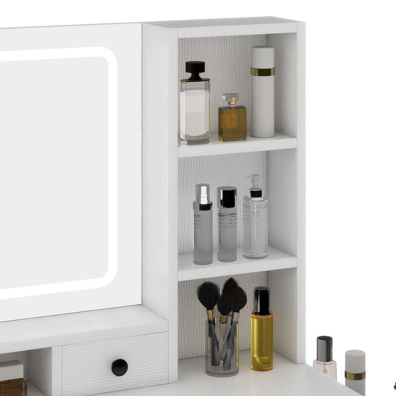 Moasis 65" Makeup Vanity Desk with 10 Drawers, RGB LED Mirror and Charging Station