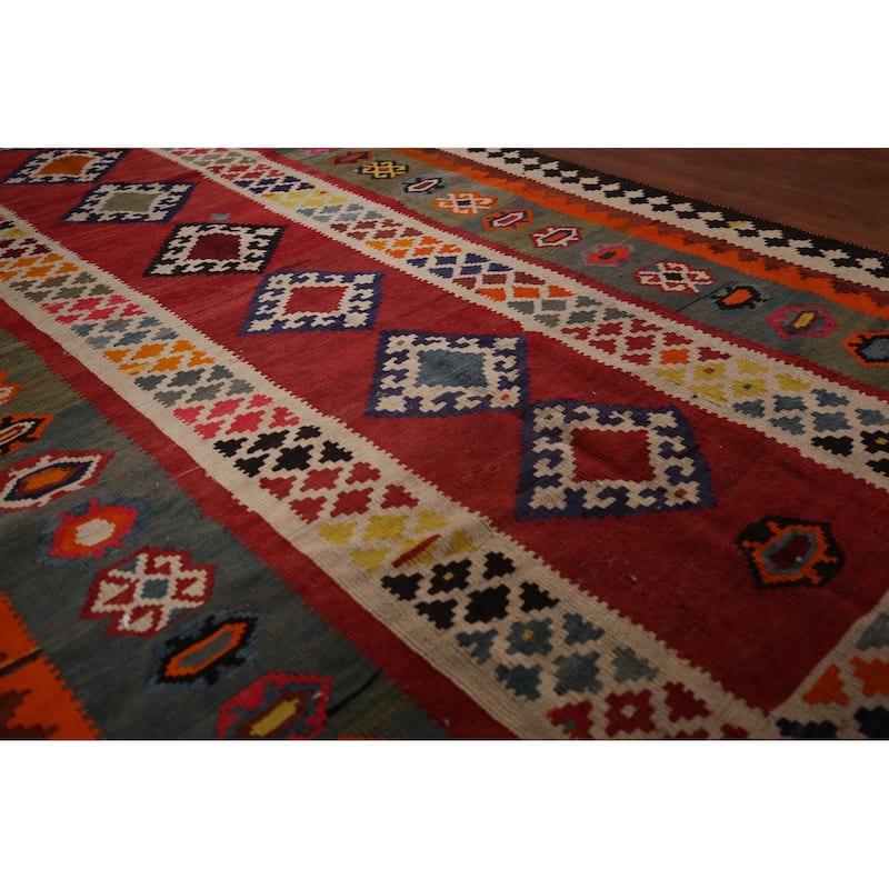 Kilim Qashqai Persian Vintage Rug Flatweave Tribal Wool Carpet - 5'2" X 9'10"