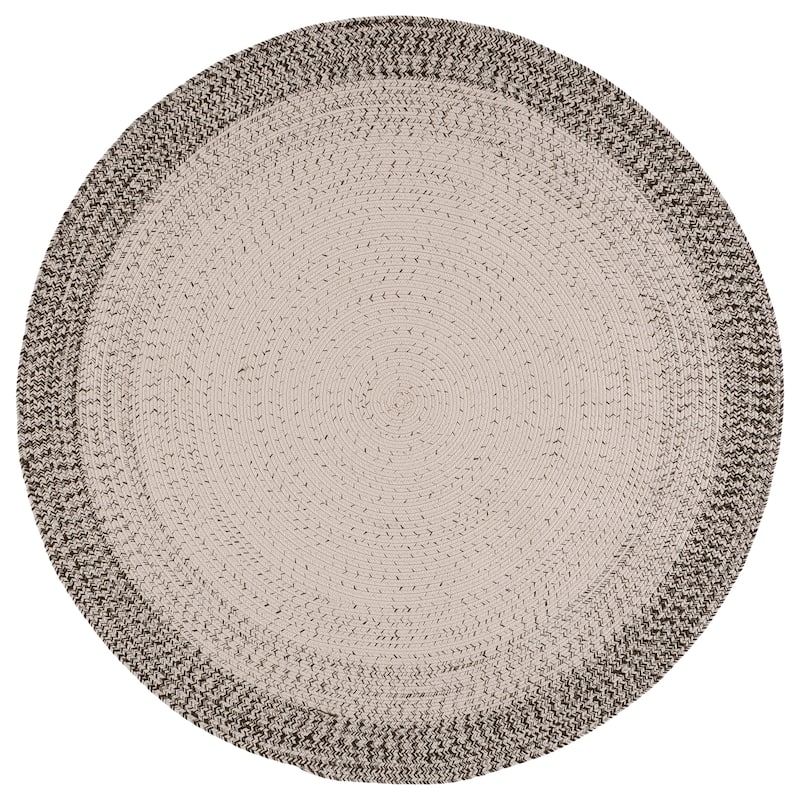 SAFAVIEH Handmade Braided Eiry Washable Indoor/Outdoor Rug - Weather Resistant & Easy Cleaning - 5' Round - Ivory/Grey