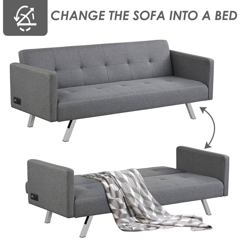 Costway Convertible Futon Sofa Bed Folding Recliner w/USB Ports&Power