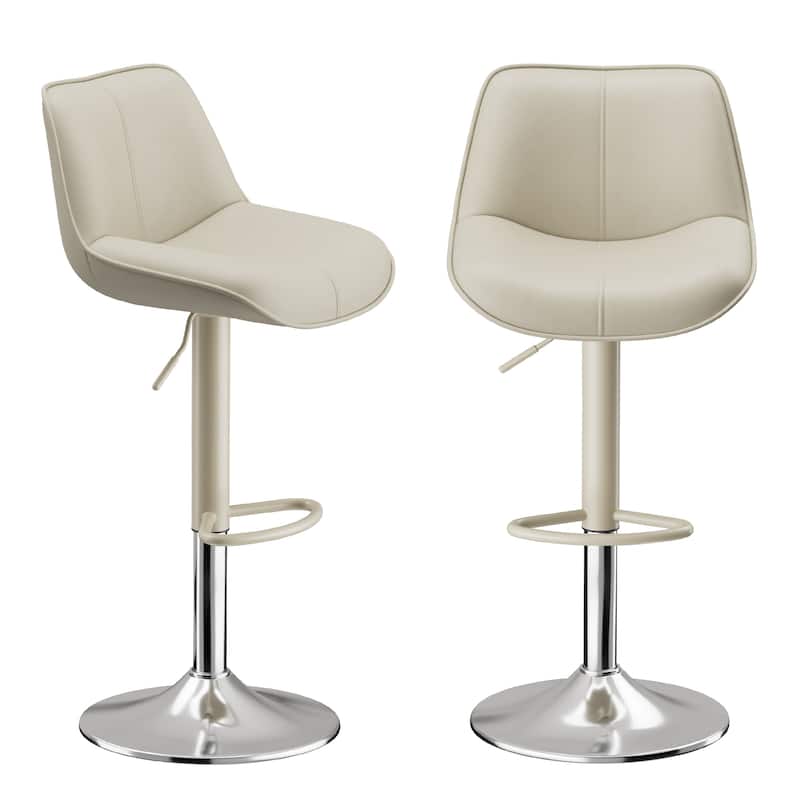 Bar Stools Adjustable Swivel Faux Leather Barstools with Footrests - Beige - Set of 2