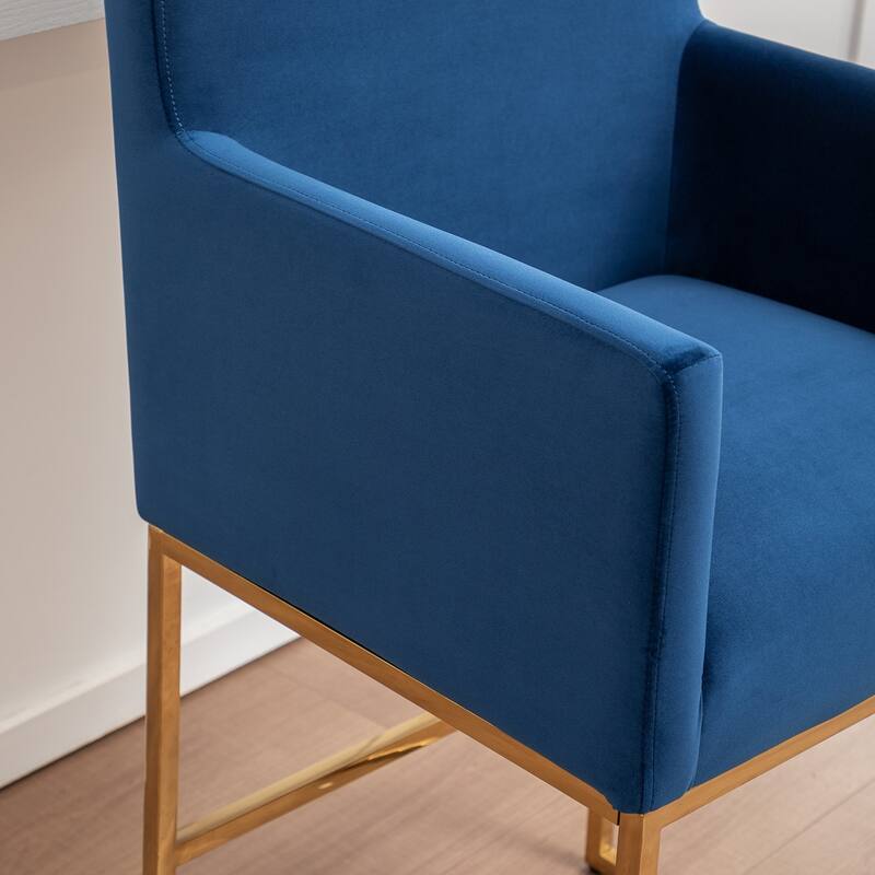 SEYNAR Mid Century Modern Velvet Accent Armrest 27-inch Tall Bar Stool Set of 2 with Metal Frame