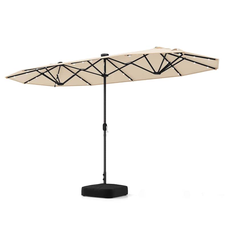 13FT Large Umbrella Double-Sided Patio Umbrella with Solar Lights - Beige