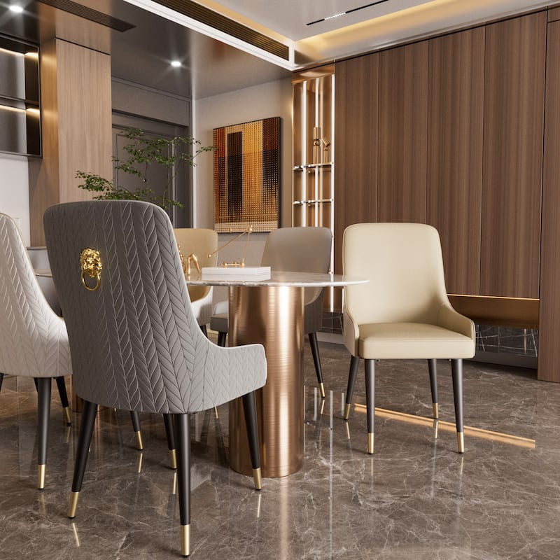 Set of 2 Microfiber Leather Luxury Upholstered Dining Chairs with Lion Head Pull Ring