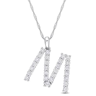 Miadora 1ct TDW Diamond 'M' Initial Necklace in 10k White Gold