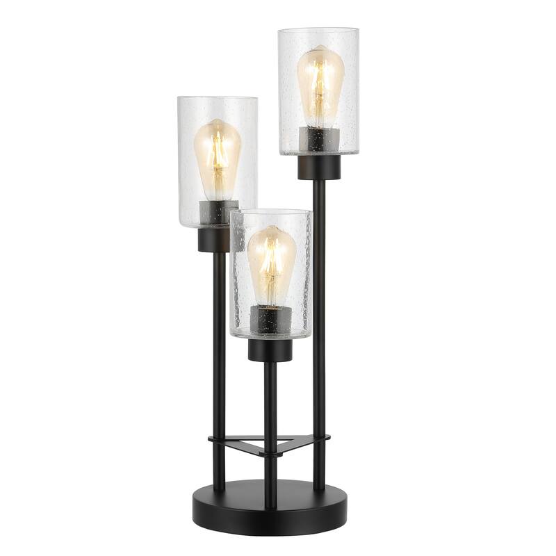 Juliana Modern 20.5" 3-Light Iron/Seeded Glass Modern Industrial LED Table Lamp, Black by JONATHAN Y - 1 Bulb