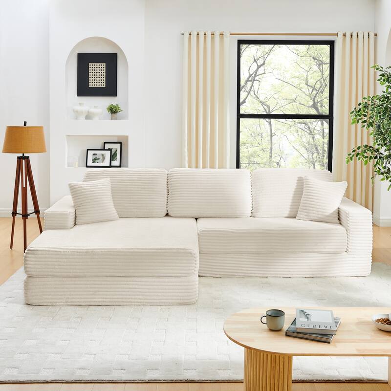112.6" Corduroy L-Shaped Modular Sectional Sofa with Sleeper (Left)