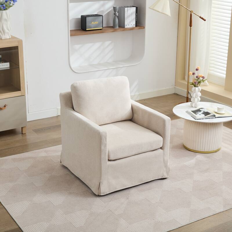 29.92'' Swivel Accent Chair, Upholstered Skirted Swivel Chair with Removable Back Cushion, 360 Degree Comfy Armchair