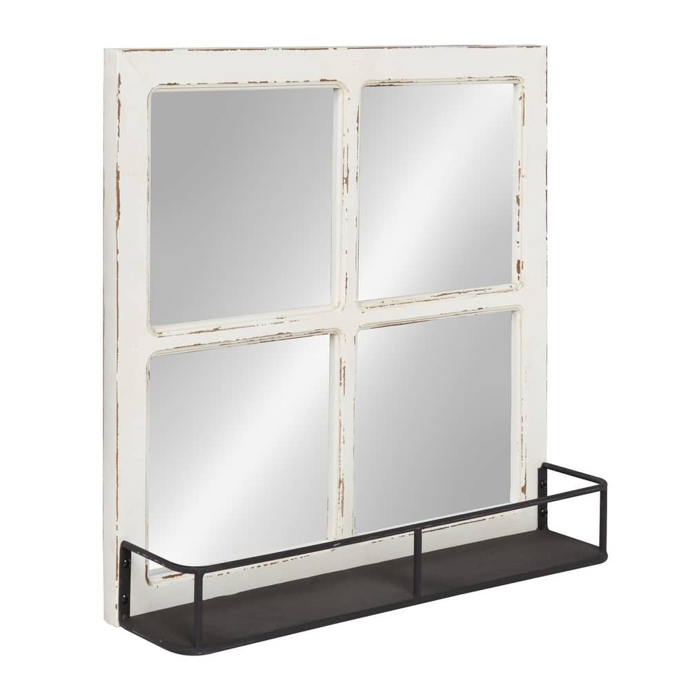 Kate and Laurel Jackson Distressed Wood Windowpane Mirror w/MetalShelf