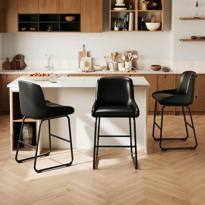 Counter Height PU Leather Bar Stools Set of 3 for Kitchen Island, Counter - Black